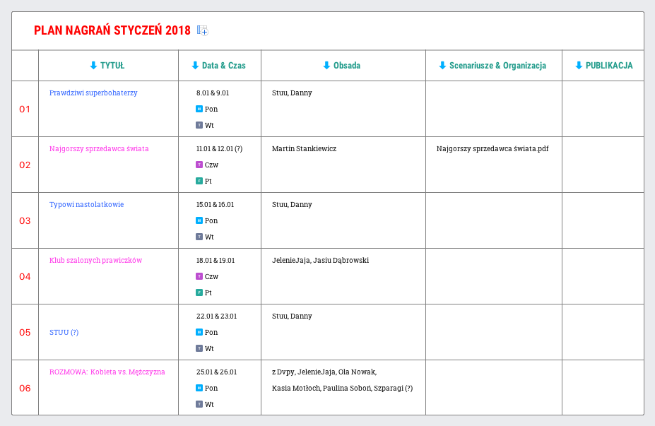 PLAN NAGRAŃ STYCZEŃ 2018
